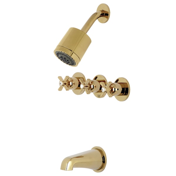 Tub and Shower Faucet, Polished Brass, Wall Mount